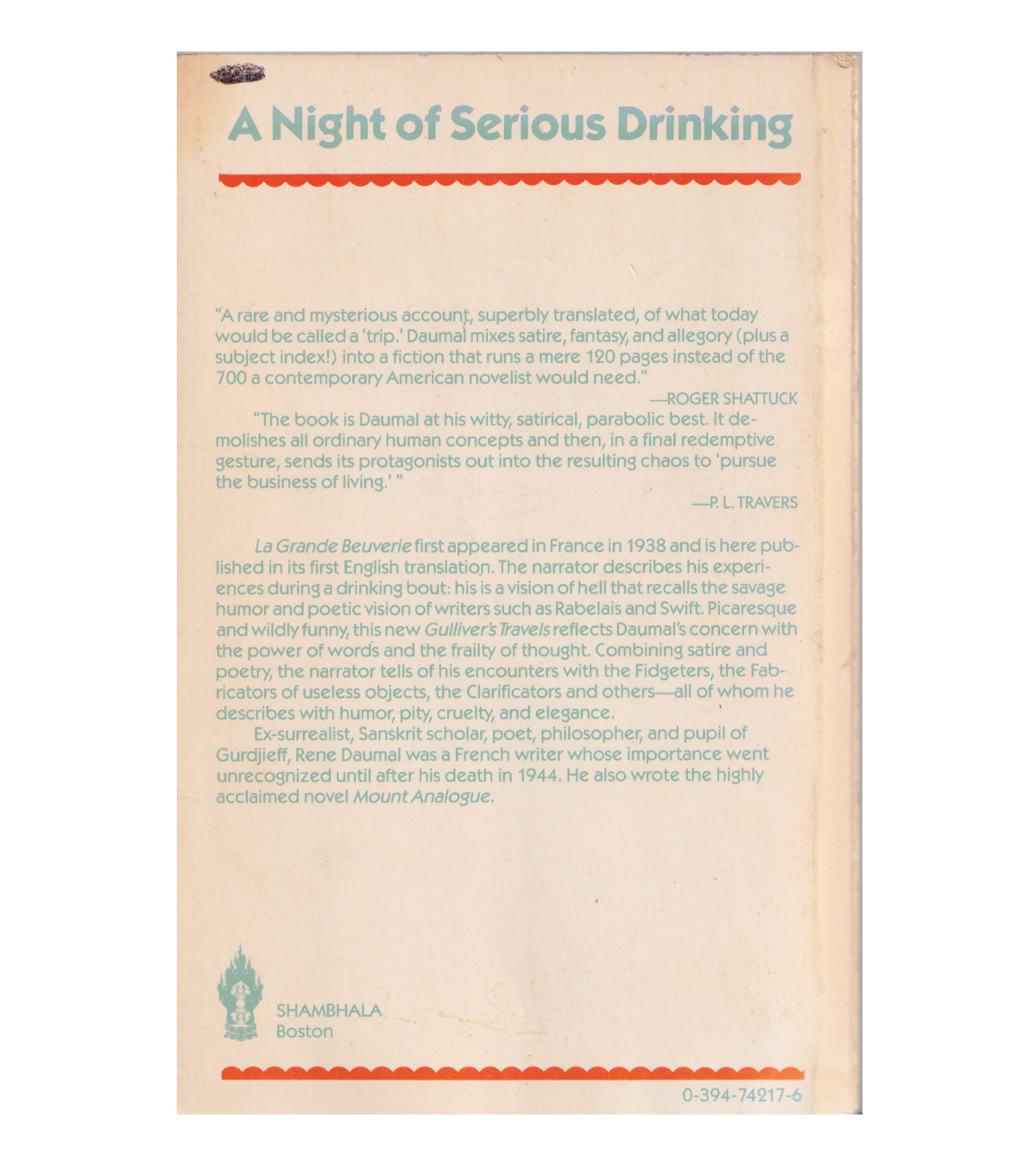 Rene Daumal: A Night of Serious Drinking (Shambhala, 1985)