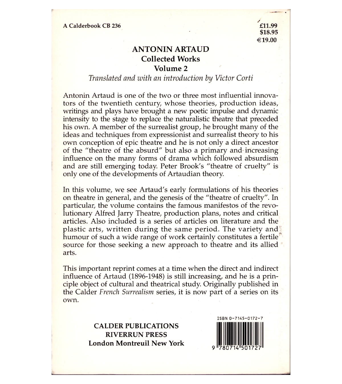 Antonin Artaud: Collected Works Volume 2 (Calder/RiverRun, 1999)