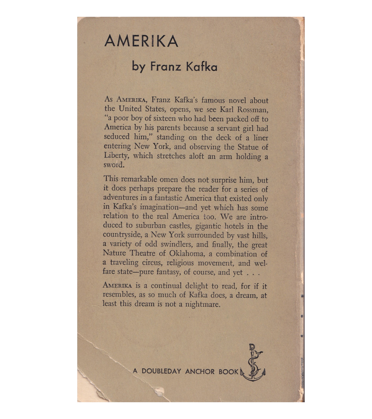 Franz Kafka: Amerika (Anchor Books, 1946)