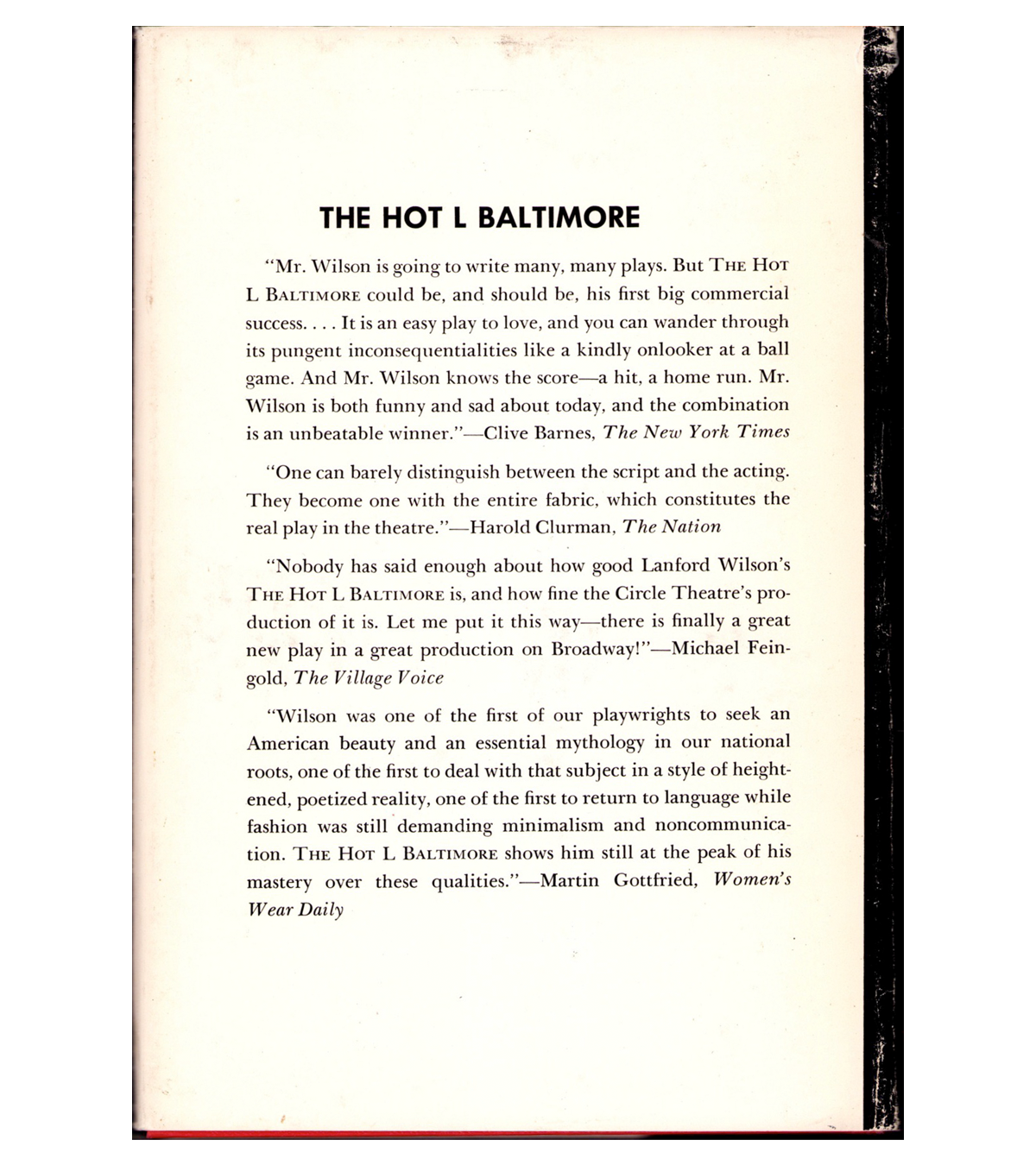 Lanford Wilson: The Hot L Baltimore (Hill & Wang, 1973)